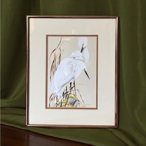 Beautiful Vintage Egret Art LaMay Lithograph Print